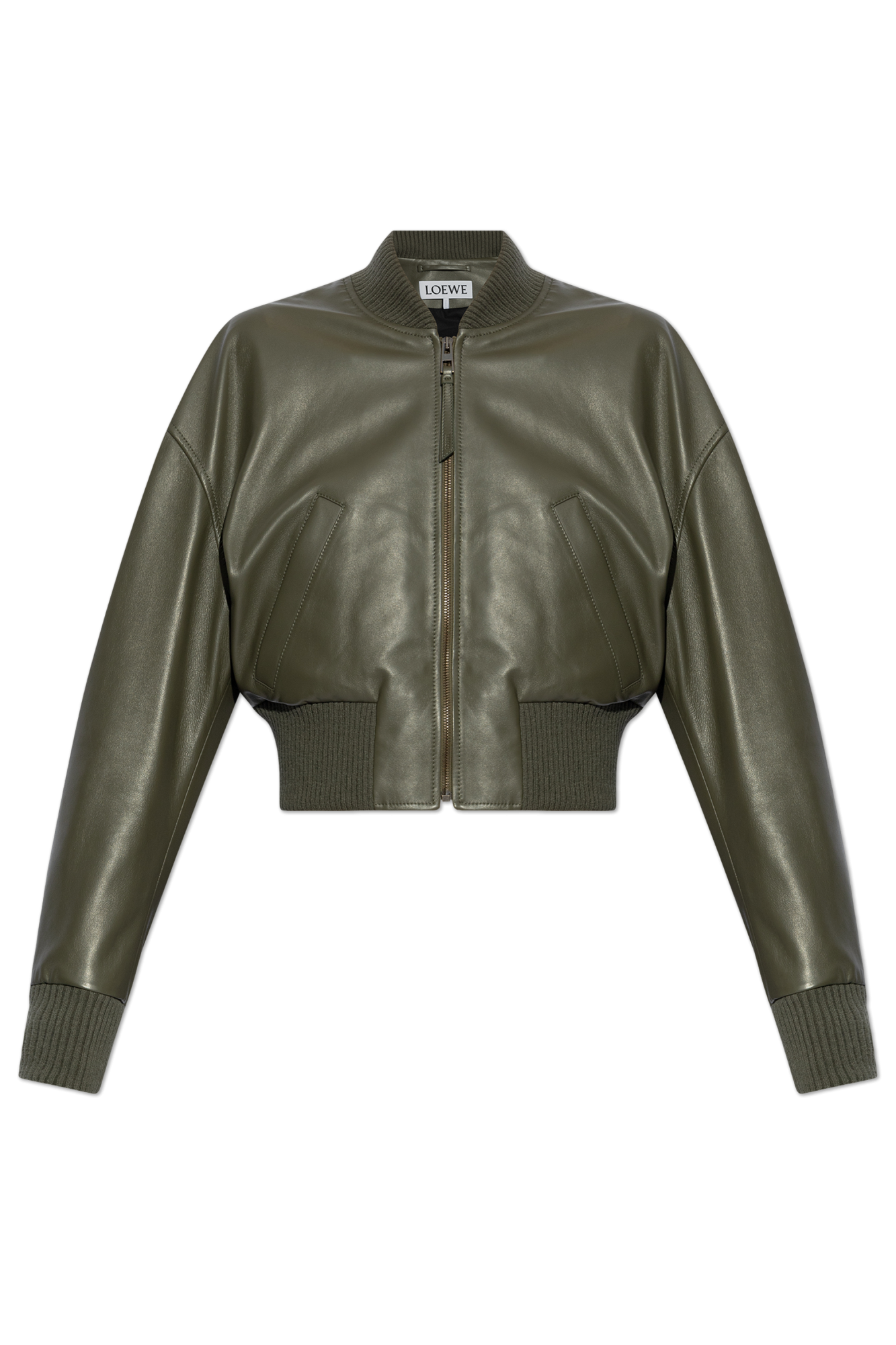 Retro 80's Leather Jacket: 80s -Loewe- Mens loden green